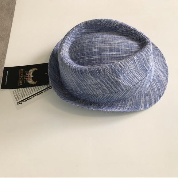 ✴️ Herschel Blue Striped Linen Blend Fedora SzL NWT - Picture 4 of 5